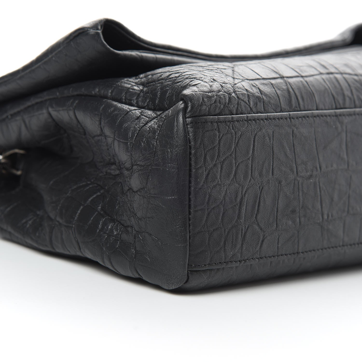 Saint Laurent Calfskin Crocodile Embossed Medium West Hollywood Monogram Fold-Over Black 9 of 12