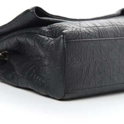 Saint Laurent Calfskin Crocodile Embossed Medium West Hollywood Monogram Fold-Over Black 9 of 12