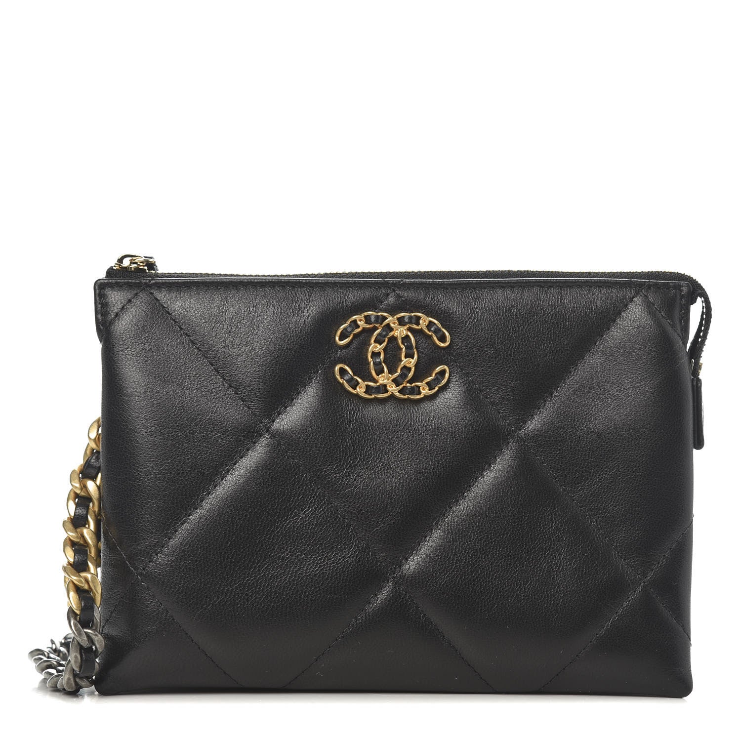 Chanel Shiny Goatskin Quilted Small Chanel 19 Pouch With Handle Black 1 of 8
