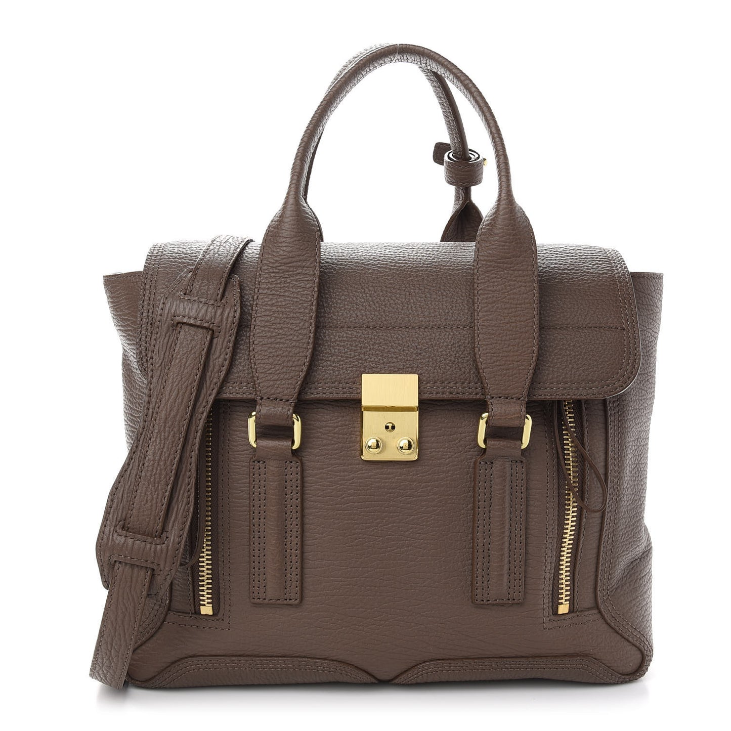 Textured Calfskin Medium Pashli Satchel Taupe