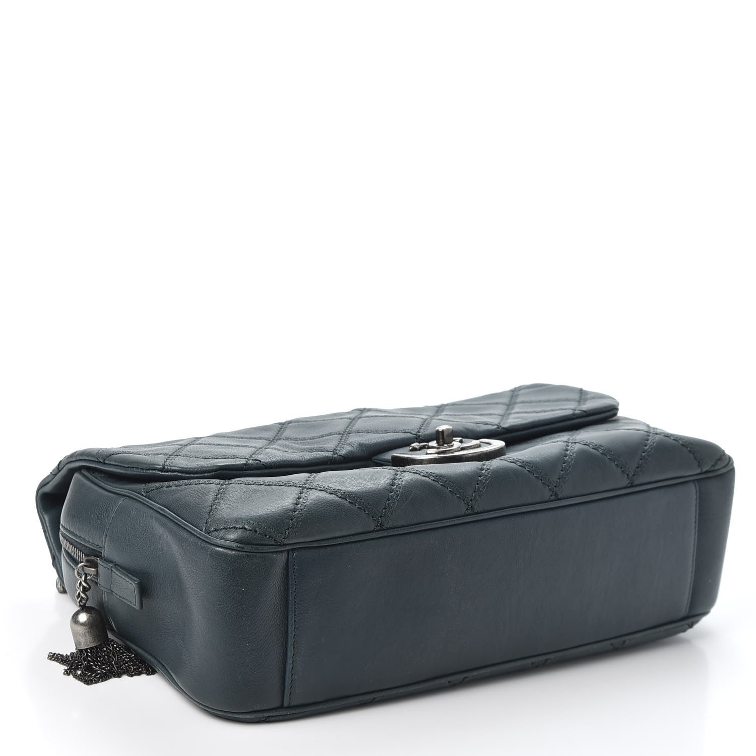 Chanel Calfskin Quilted Jumbo Coco Sporran Flap Dark Green 3 of 9