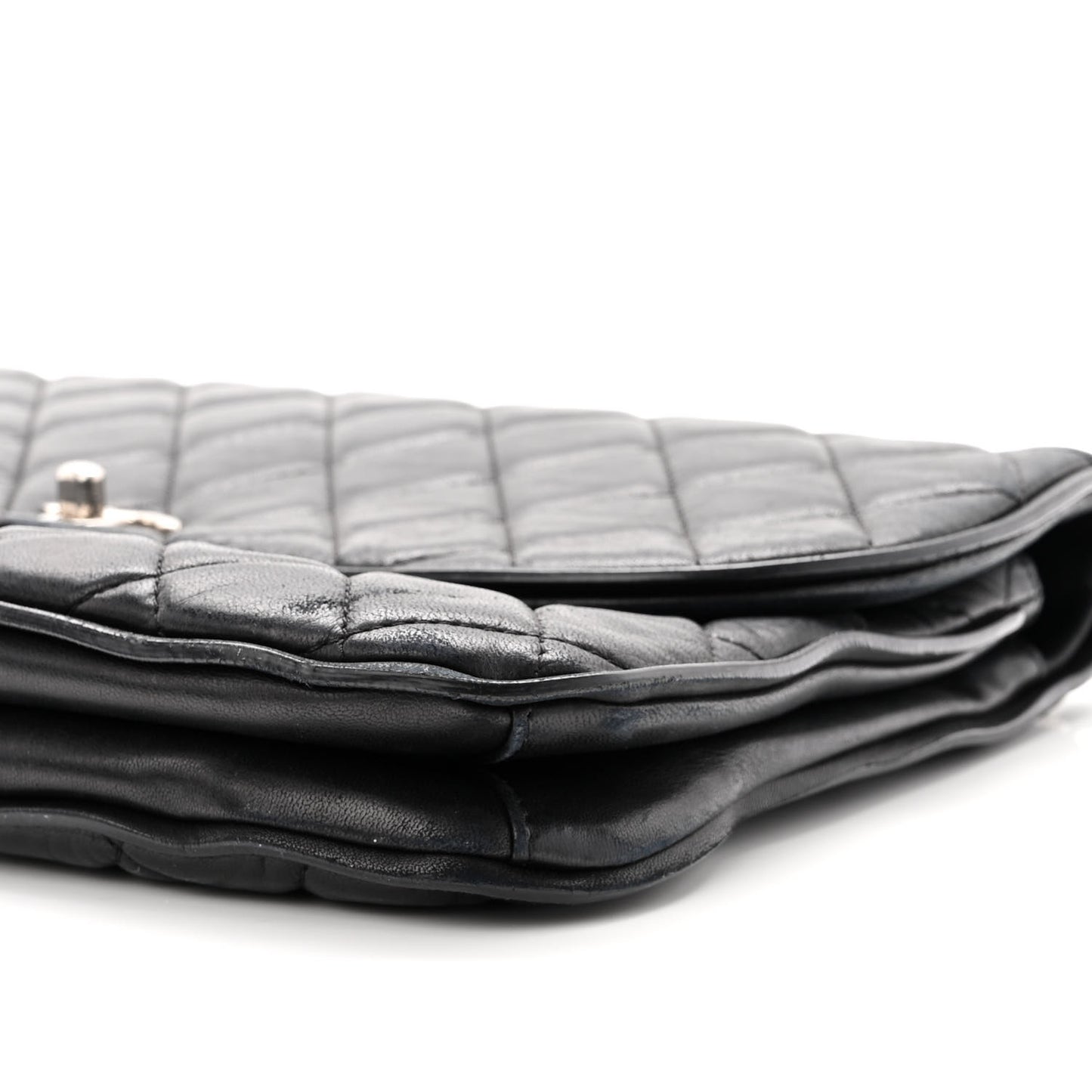 Lambskin Quilted Large Pagode Piping Flap Black