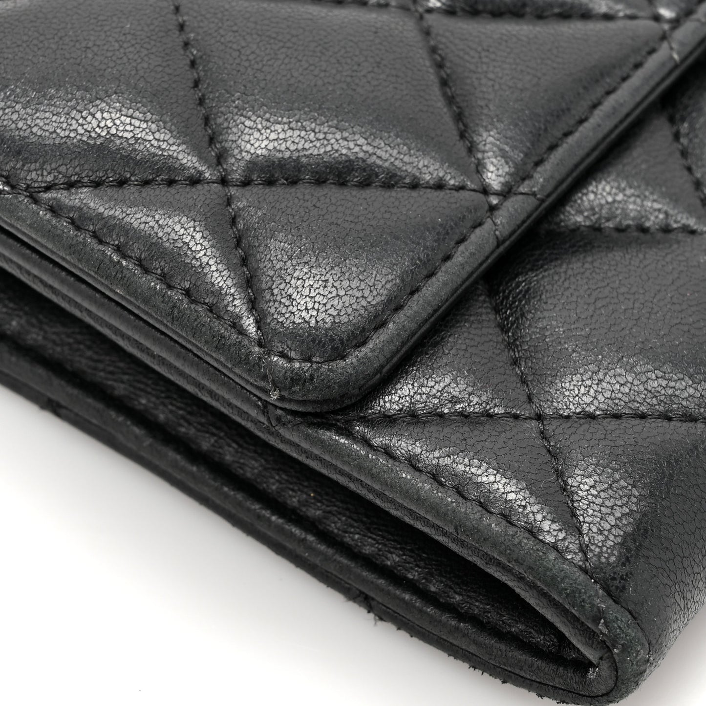 Lambskin Quilted Large Gusset Flap Wallet Black