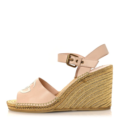 Gucci Malaga Kid Lifford Calfskin GG Espadrille Wedge Sandals 40 Skin Rose Dusty White 1 of 15