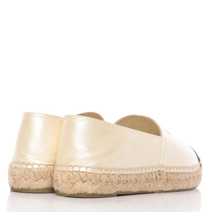 Chanel Metallic Calfskin Grosgrain CC Espadrilles 37 Ivory Black 4 of 12
