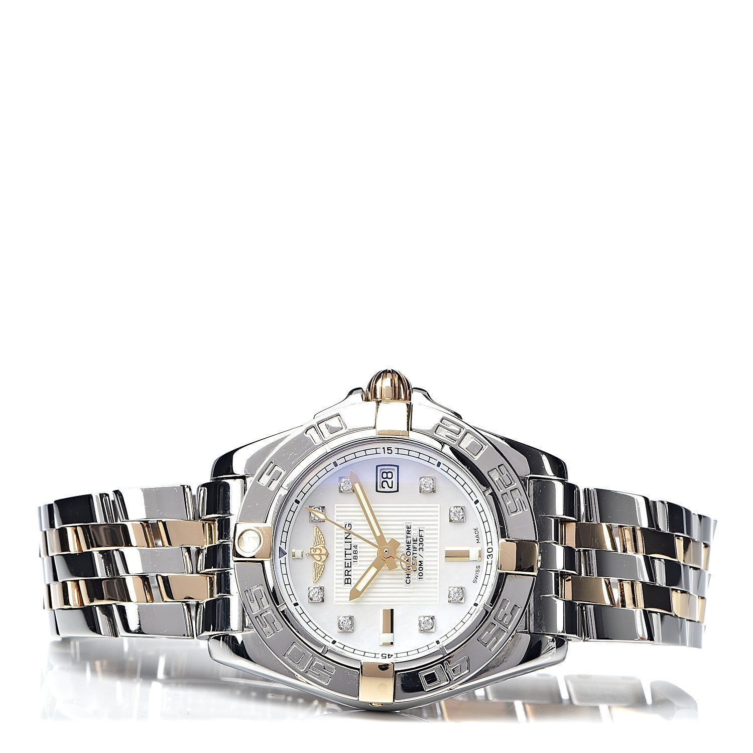 Breitling Stainless Steel 18K Yellow Gold Diamond Mother of Pearl 32mm Galactic Quartz Watch D71356 3 of 7