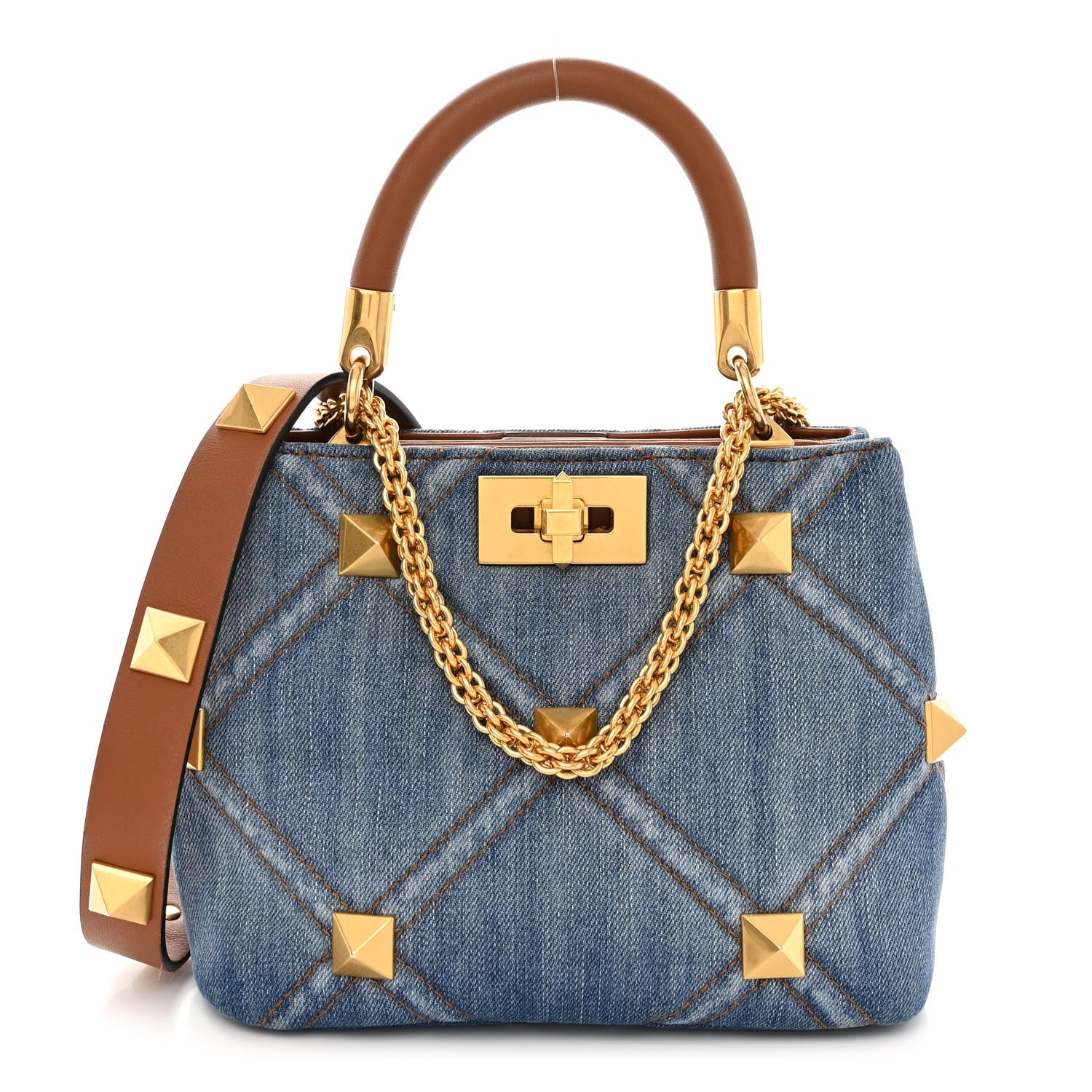Valentino Garavani Denim Small Roman Stud The Handle Bag Light Denim Selleria 1 of 11