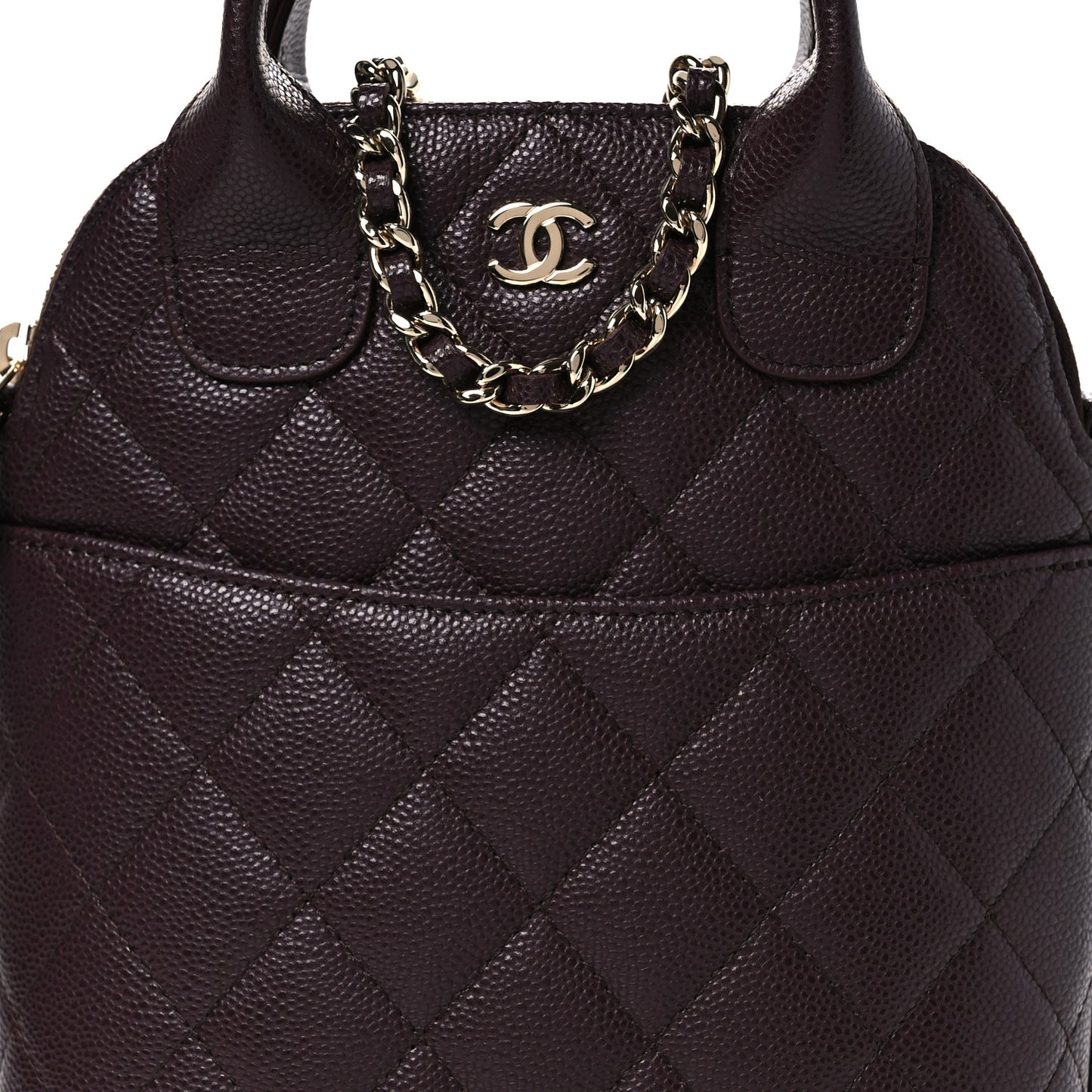 Caviar Quilted Top Handle Clutch With Chain Dark Brown