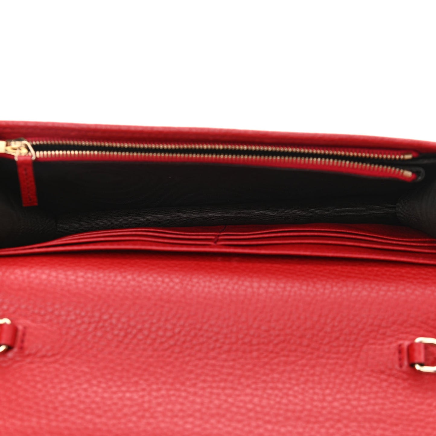 Pebbled Calfskin Soho Wallet on Chain Hibiscus Red