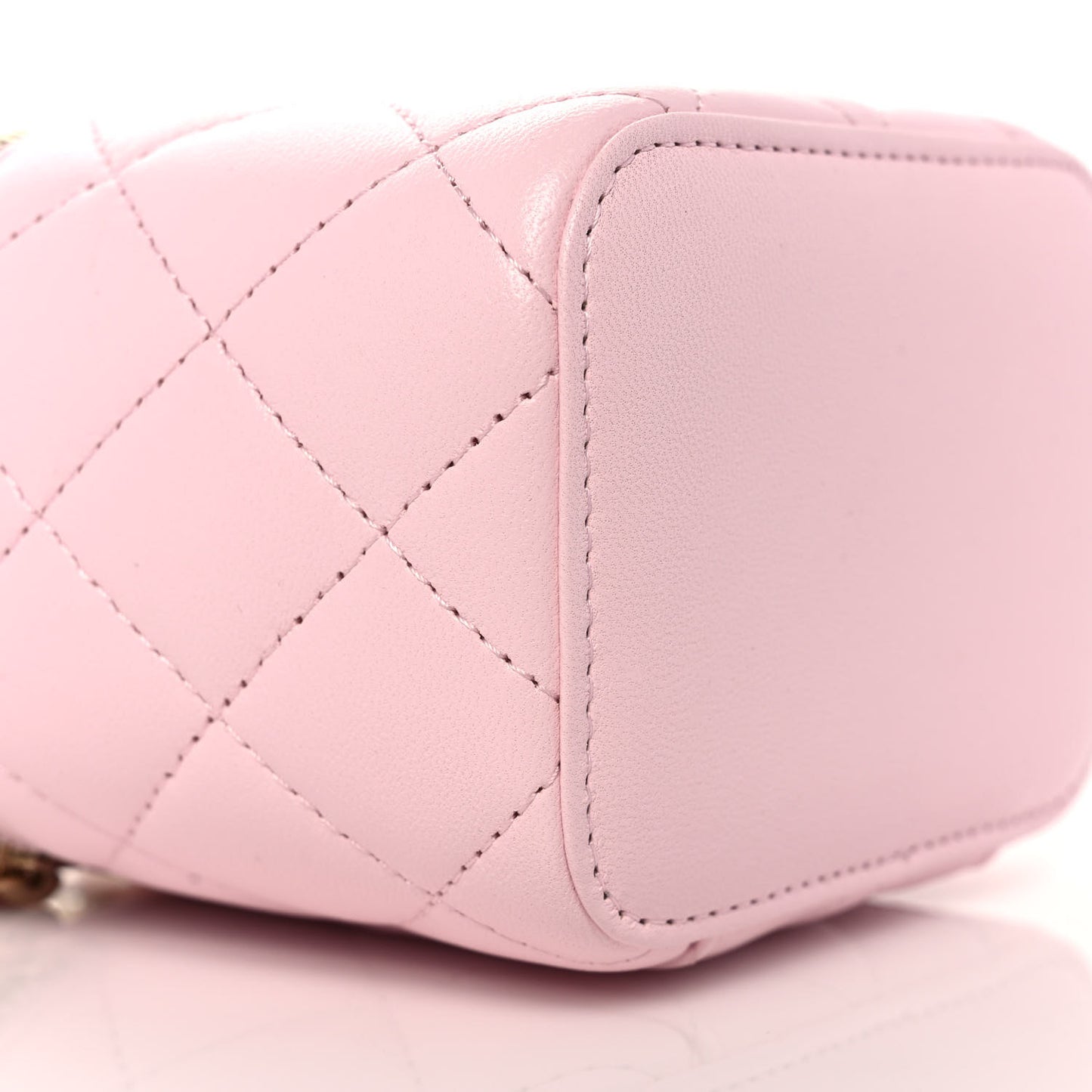 Lambskin Quilted Mini Vanity Case With Pearl Chain Light Pink