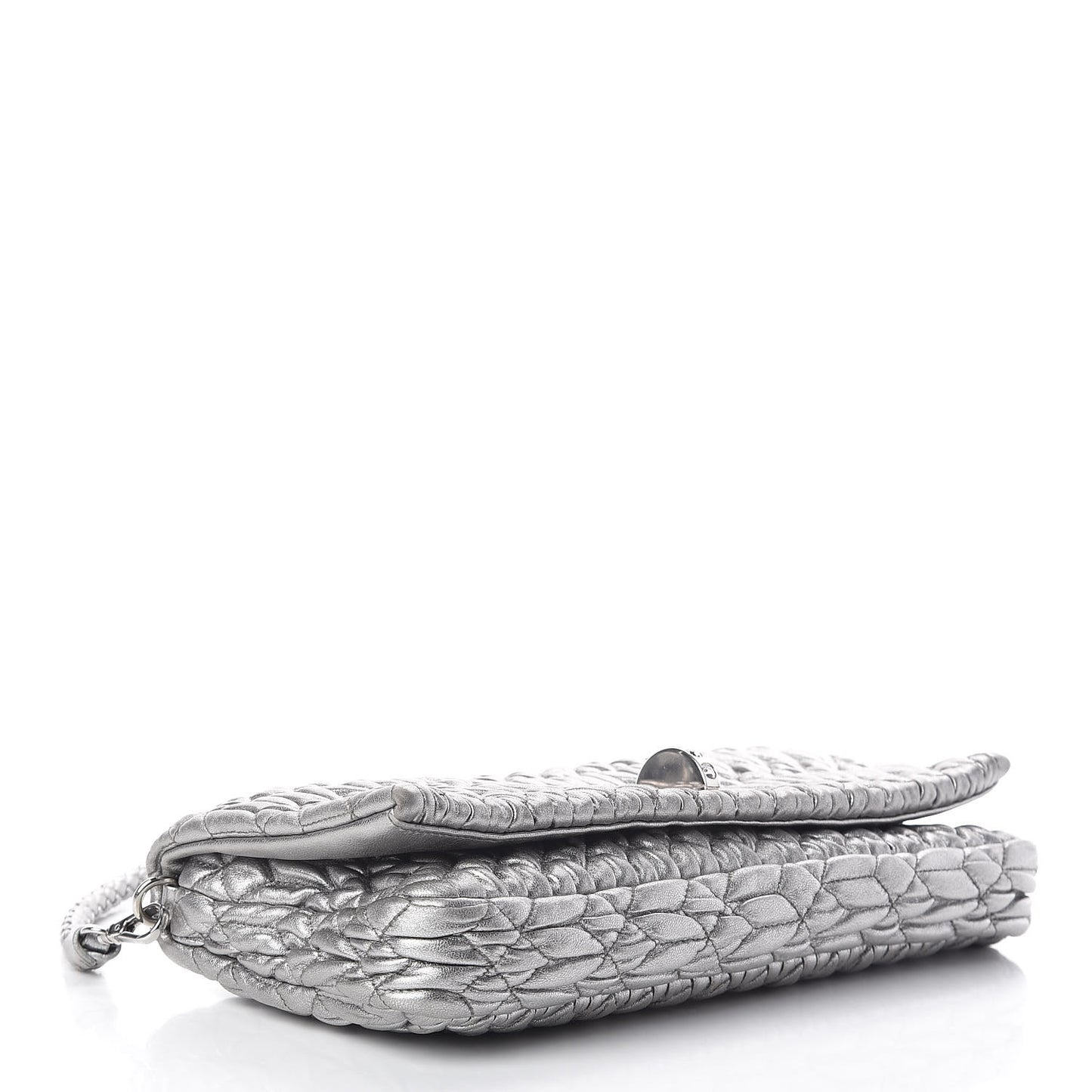 Metallic Nappa Matelasse Crystal Flap Clutch Cromo