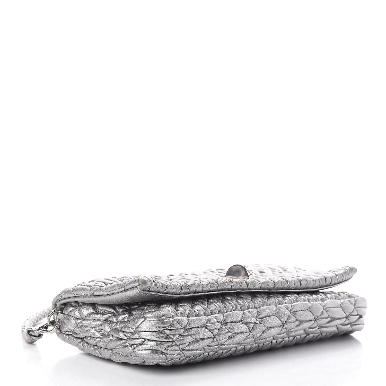Miu Miu Metallic Nappa Matelasse Crystal Flap Clutch Cromo 4 of 10