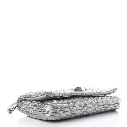Miu Miu Metallic Nappa Matelasse Crystal Flap Clutch Cromo 4 of 10
