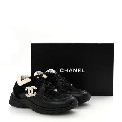 Chanel Mesh Suede Grained Calfskin Womens CC Sneakers 36.5 Black White 10 of 10