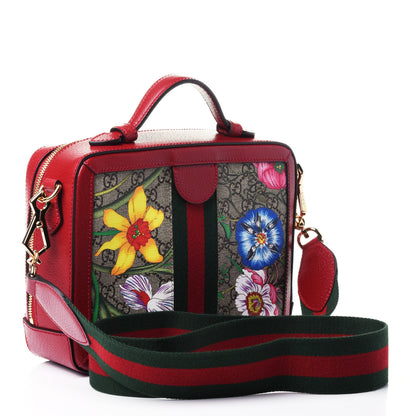 Gucci GG Supreme Monogram Flora Web Small Ophidia Top Handle Shoulder Bag Hibiscus Red 2 of 4
