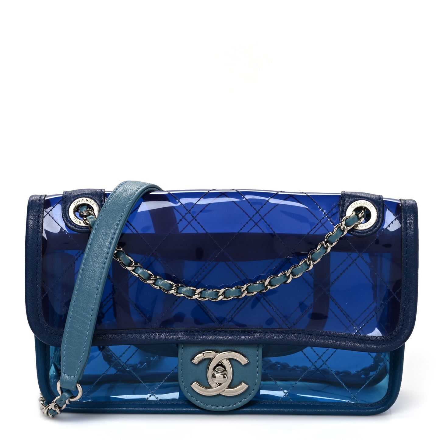 PVC Lambskin Stitched Mini Coco Splash Flap Blue