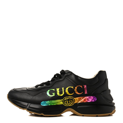 Gucci Calfskin Iridescent Logo Womens Rhyton Sneakers 40 Black 1 of 7