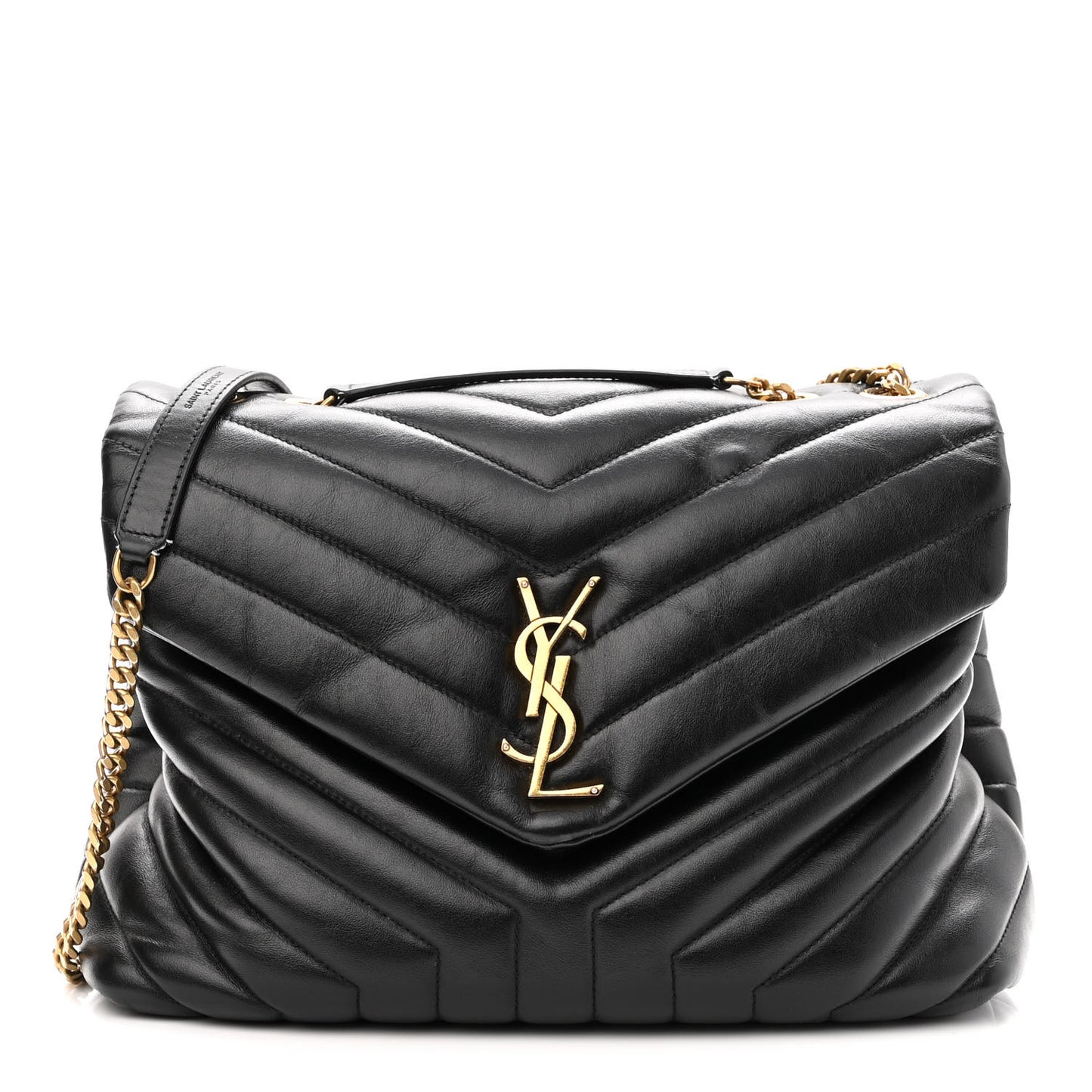 Calfskin Y Quilted Monogram Medium Loulou Chain Satchel Black