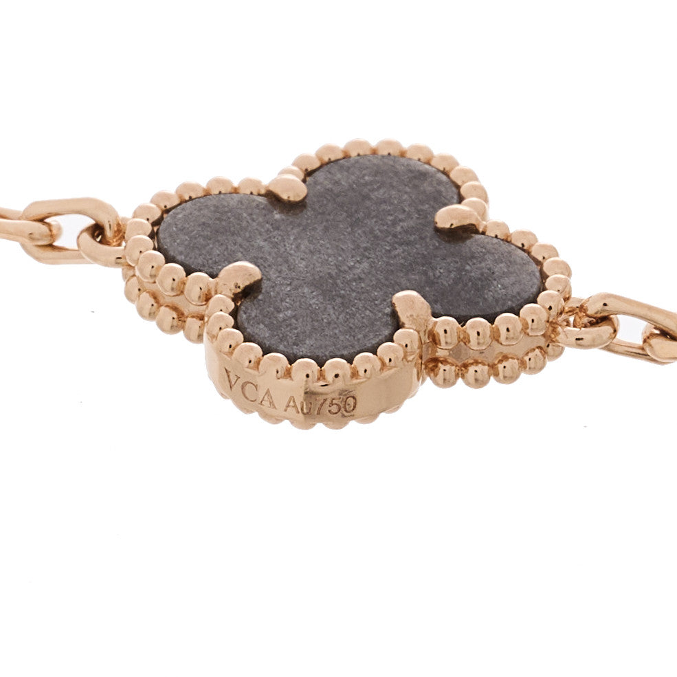 Van Cleef & Arpels 18K Rose Gold Silver Obsidian 5 Motifs Vintage Alhambra Bracelet 4 of 5