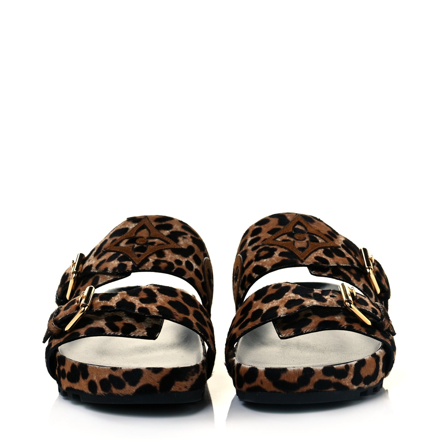 Calfskin Pony Hair Leopard Bom Dia Mule Sandals 38 Cognac Brown