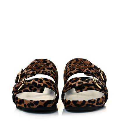 Louis Vuitton Calfskin Pony Hair Leopard Bom Dia Mule Sandals 38 Cognac Brown 3 of 9