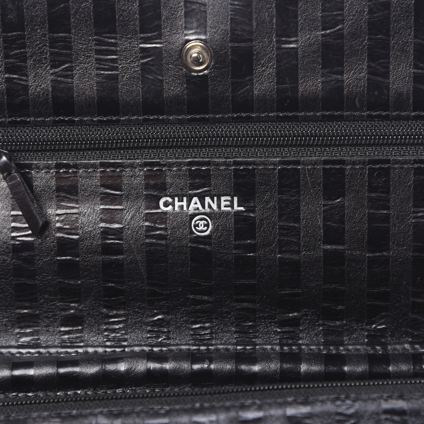 Aged Calfskin Striped Reissue Wallet On Chain WOC Black