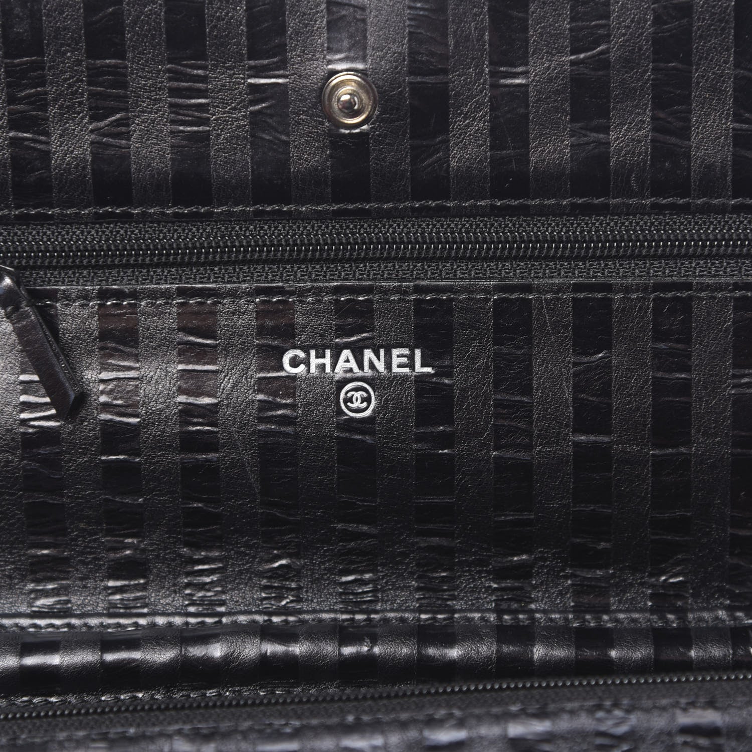 Chanel Aged Calfskin Striped Reissue Wallet On Chain WOC Black 5 of 12