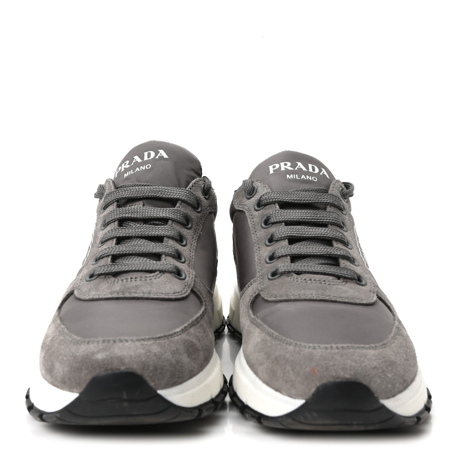 Prada Re-Nylon Suede Metal Triangle Logo Quilted 45mm Sneakers 38 Ghiaia 3 of 11