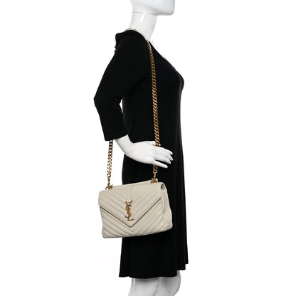 Saint Laurent Sheepskin Matelasse Chevron Monogram Medium College Bag Crema Soft 2 of 10