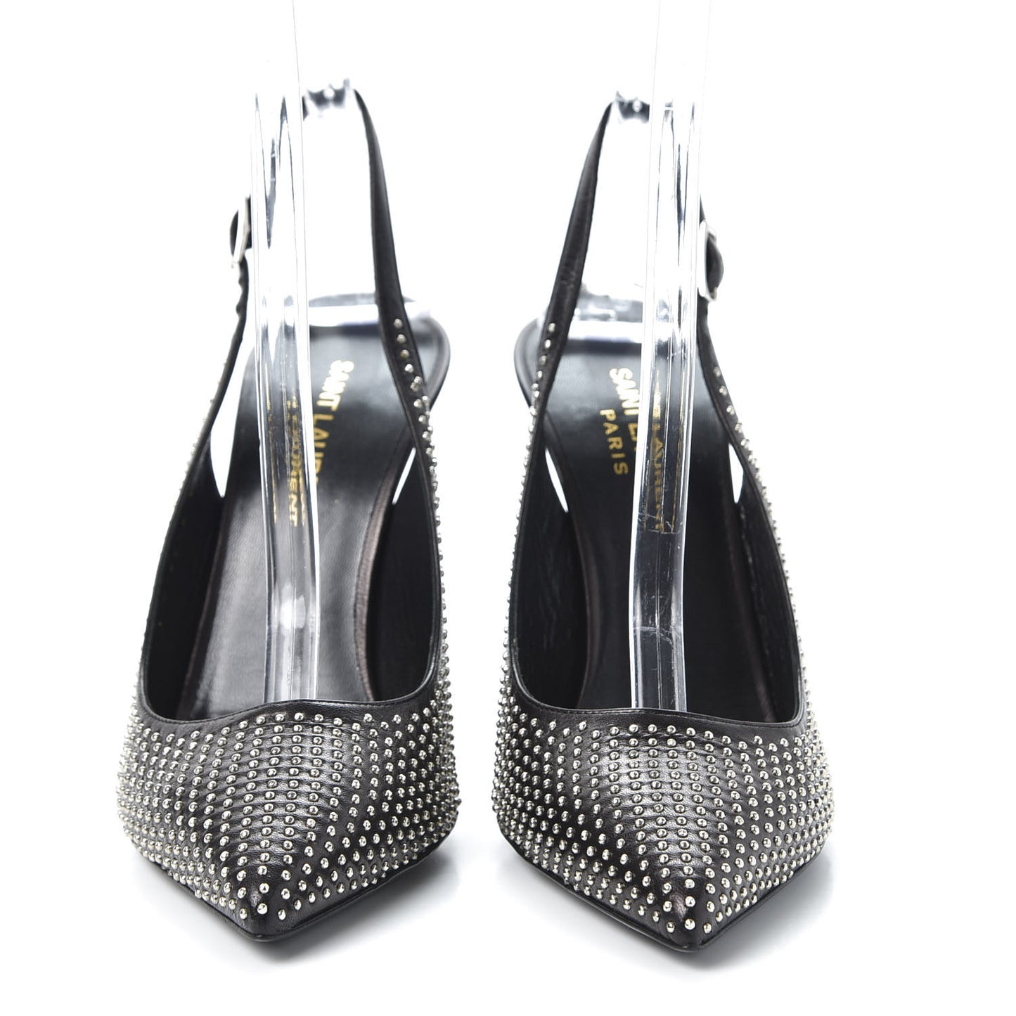 Calfskin Studded Paris 105 Slingback Pumps 38.5 Black