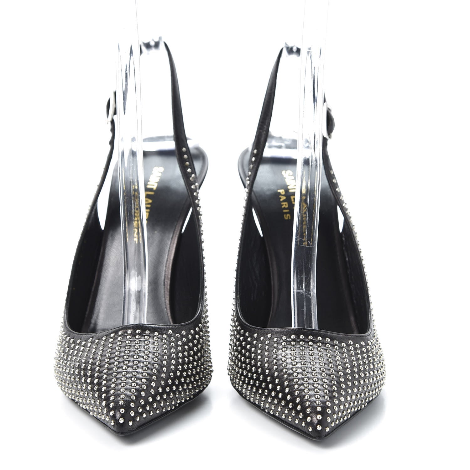 Saint Laurent Calfskin Studded Paris 105 Slingback Pumps 38.5 Black 3 of 11