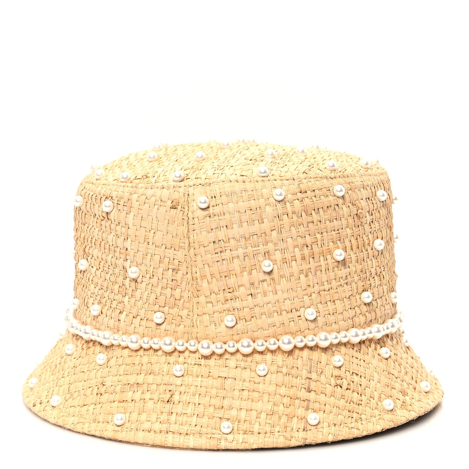 Chanel Straw Pearl Logo Bucket Hat L Beige 5 of 9
