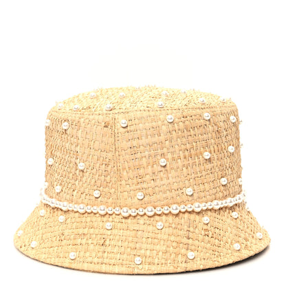 Chanel Straw Pearl Logo Bucket Hat L Beige 5 of 9