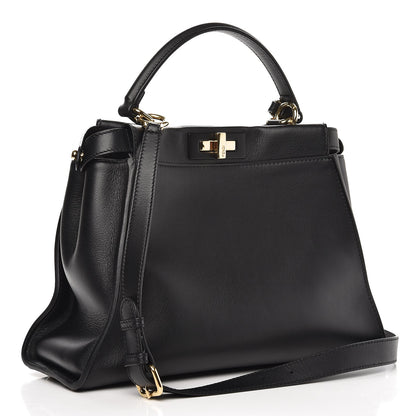 Fendi Vitello Seta Shiny Nappa Medium Peekaboo Iconic Satchel Black 3 of 7