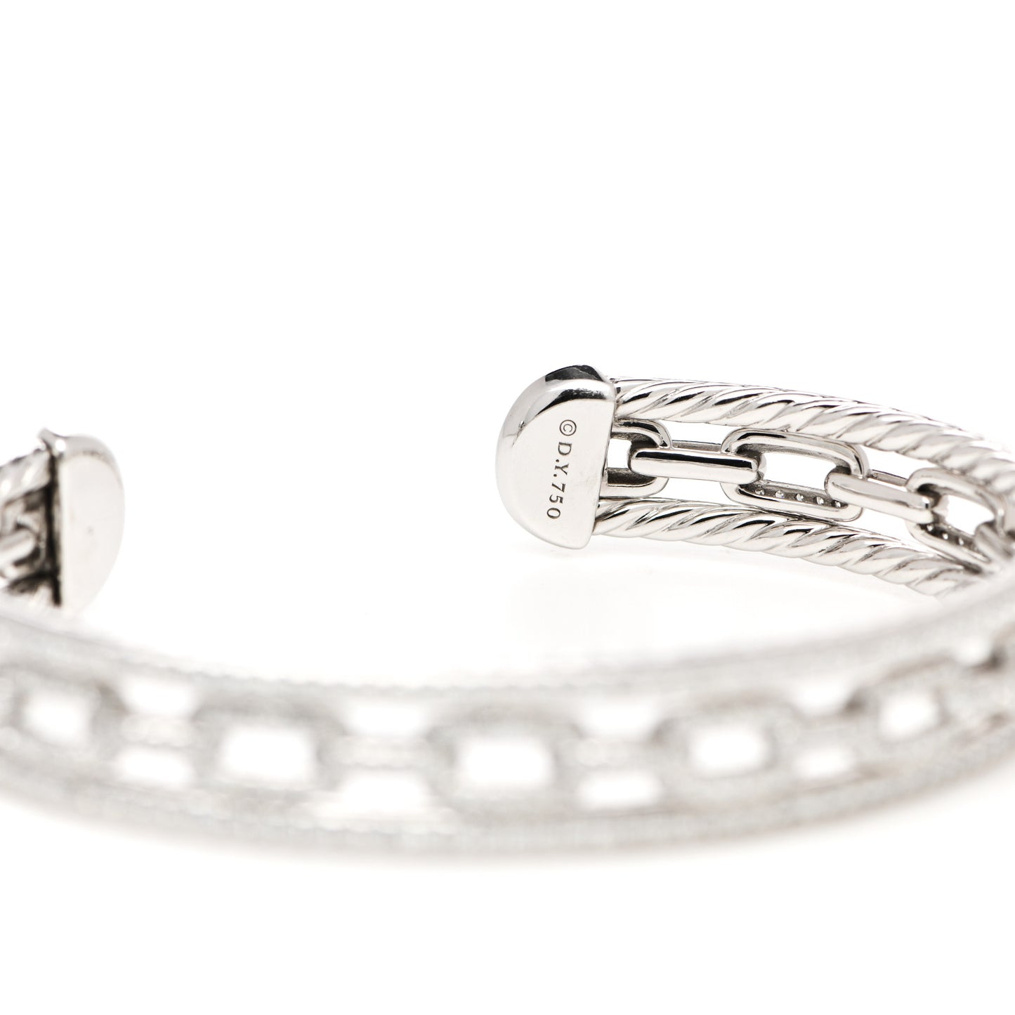 18K White Gold Diamond 3 Row Chain Link Stax Cuff Bracelet