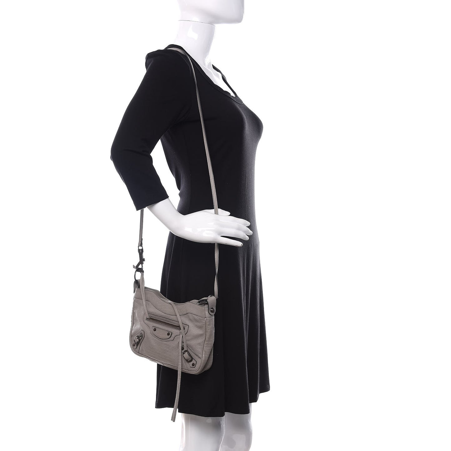 Agneau Lizard Embossed Classic Hardware Hip Gris Clair