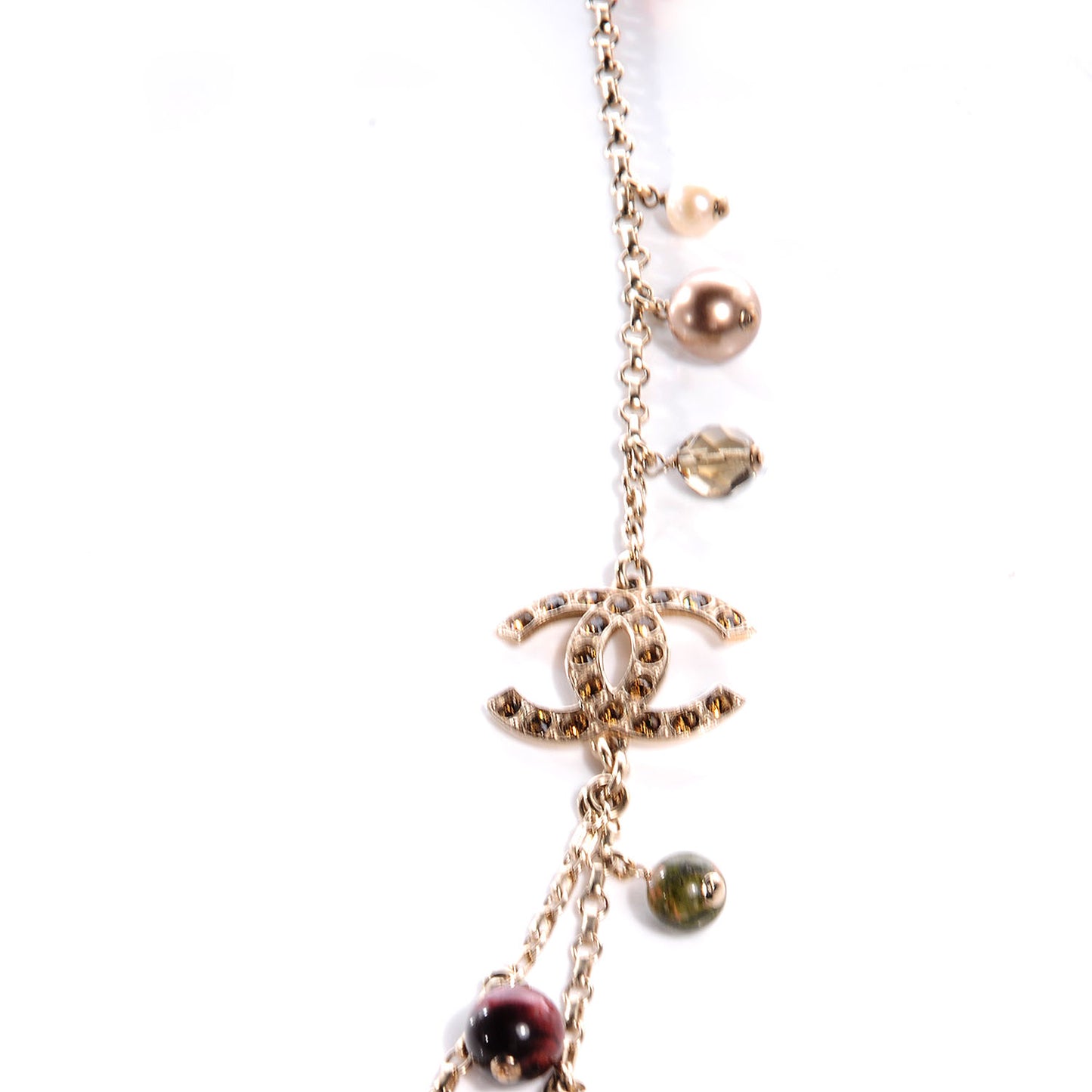 Beaded Charm CC Long Strand Necklace Gold Multicolor