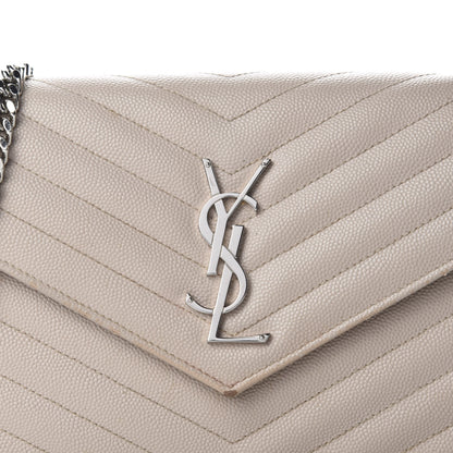 Saint Laurent Grain De Poudre Matelasse Chevron Monogram Chain Wallet Nude Powder 16 of 19