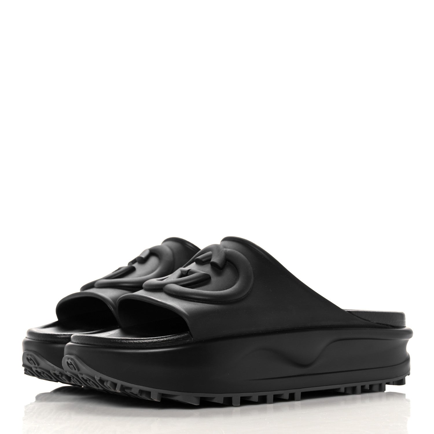 Gucci Soft Rubber Womens Interlocking G Platform 42mm Slide Sandals 41 Black 3 of 9
