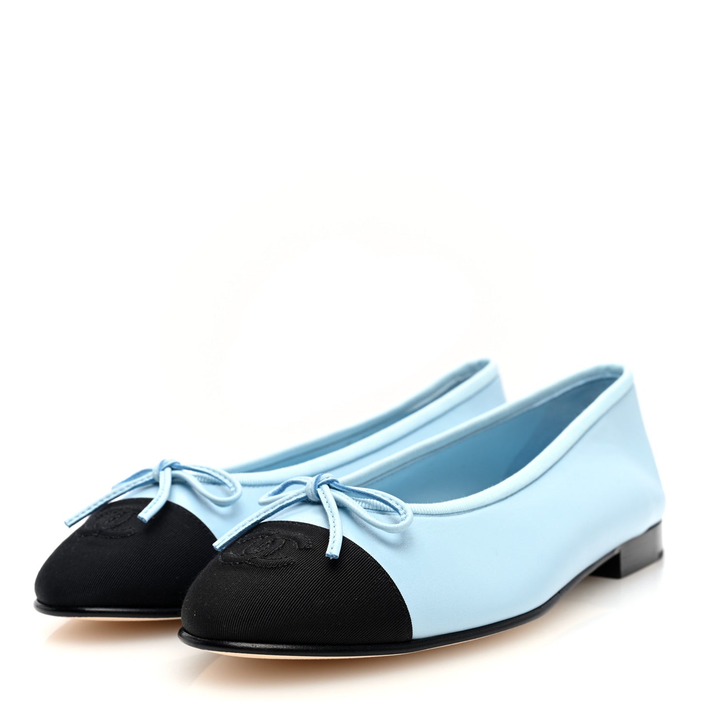 Lambskin Cap Toe CC Ballerina Flats 38.5 Light Blue Black