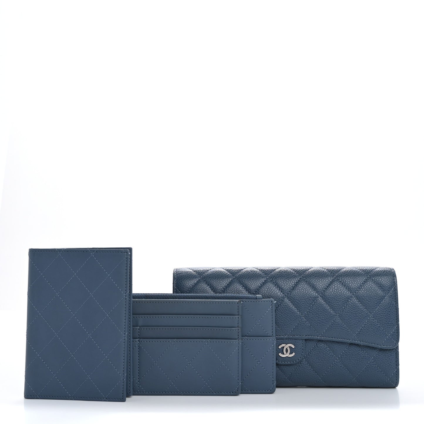 Caviar Quilted Travel Wallet Blue