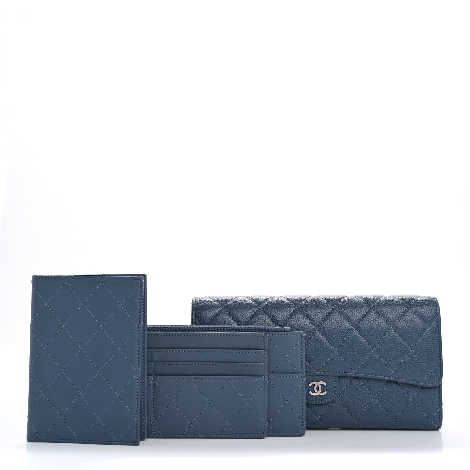 Chanel Caviar Quilted Travel Wallet Blue 1 of 13