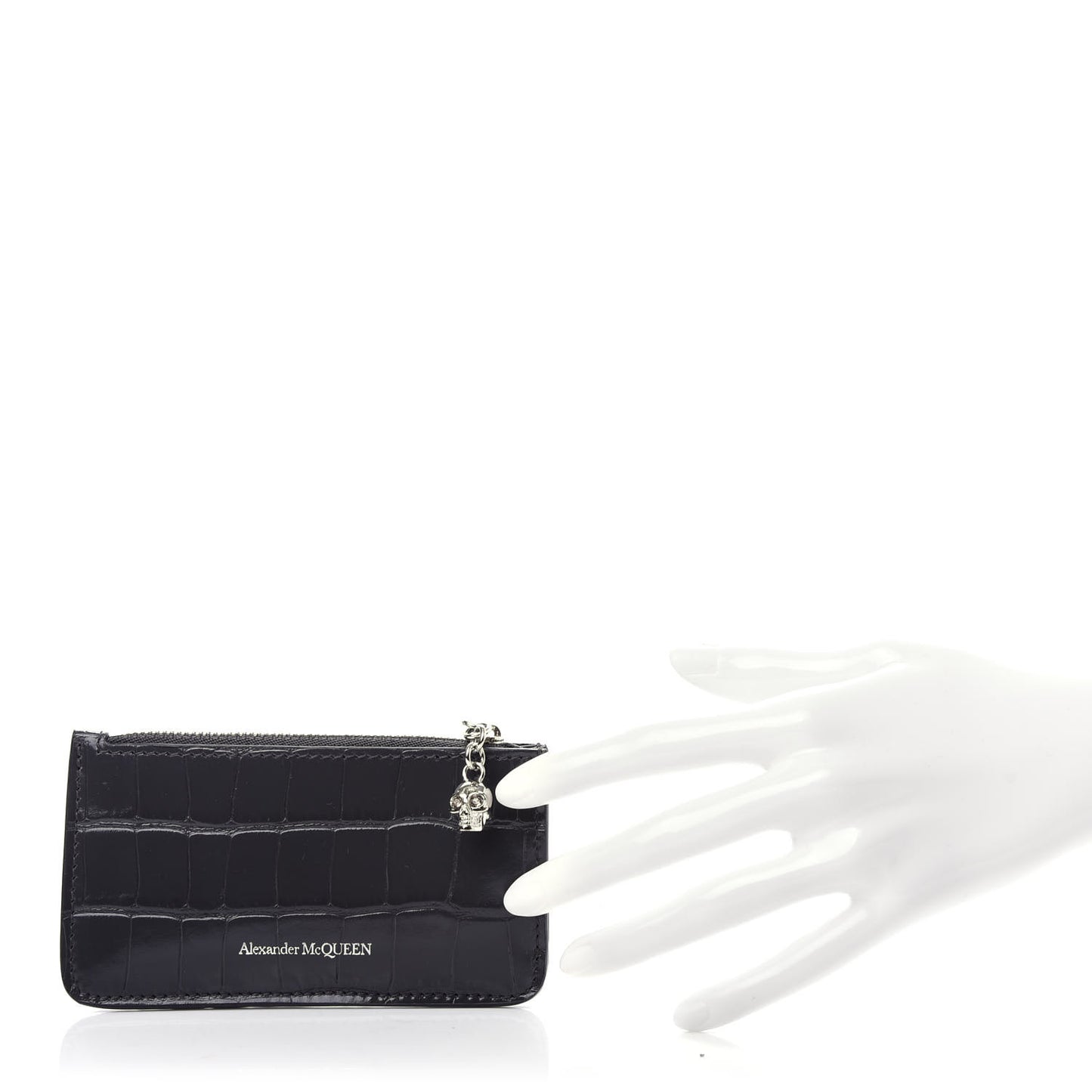 Calfskin Crocodile Embossed Card Holder Wallet Grey