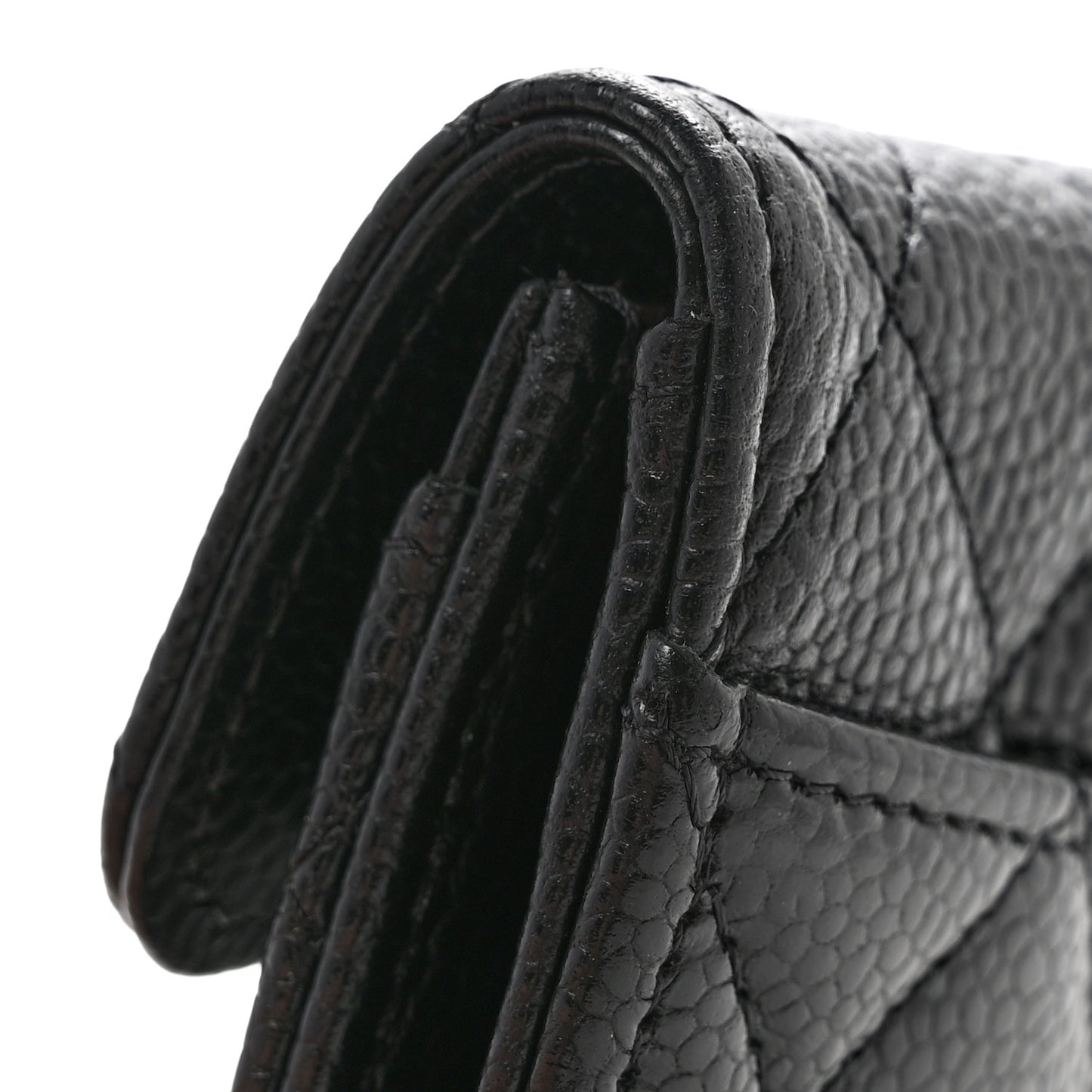 Caviar Quilted Flap Card Holder Wallet Black Black