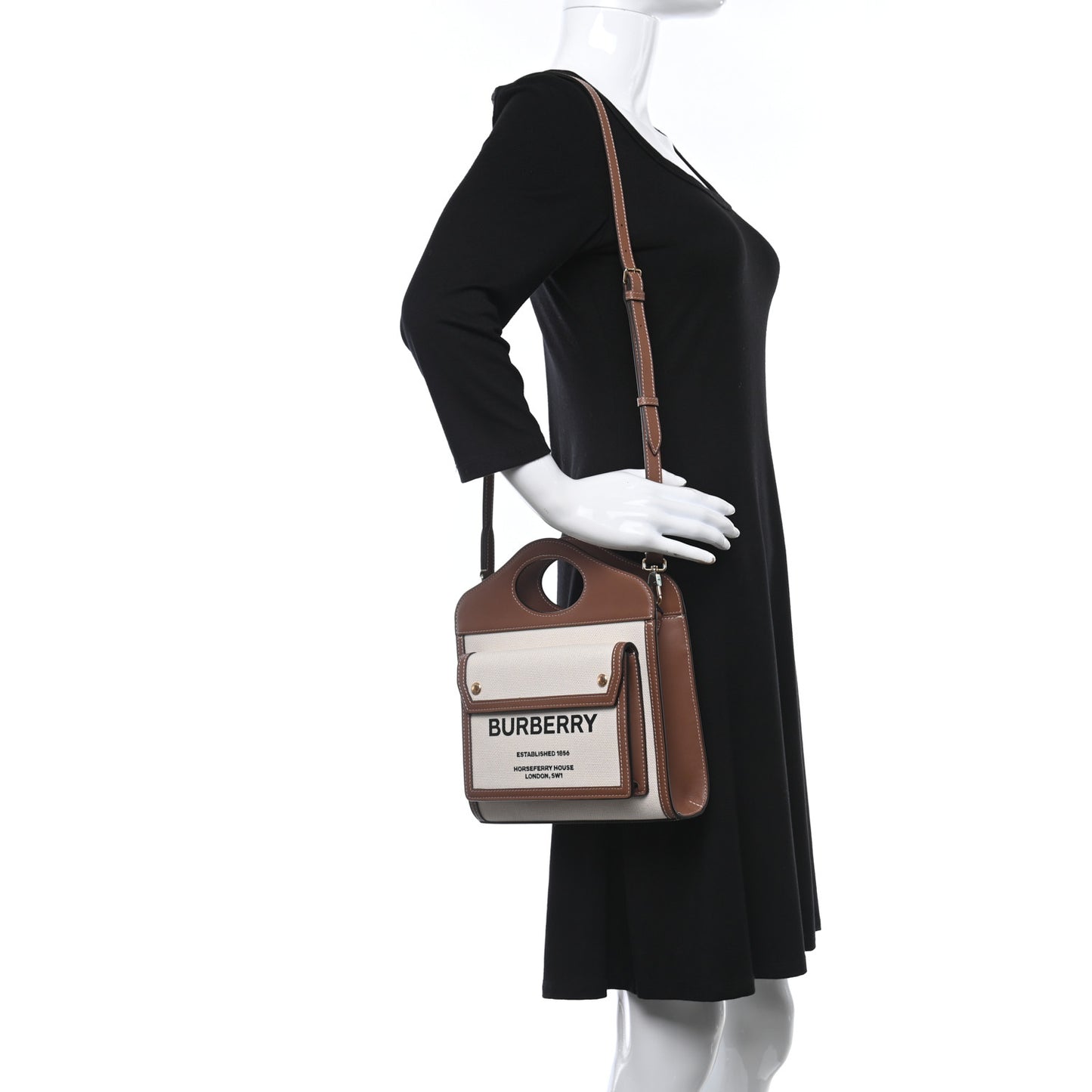 Canvas Smooth Calfskin Two Tone Mini Pocket Bag Black