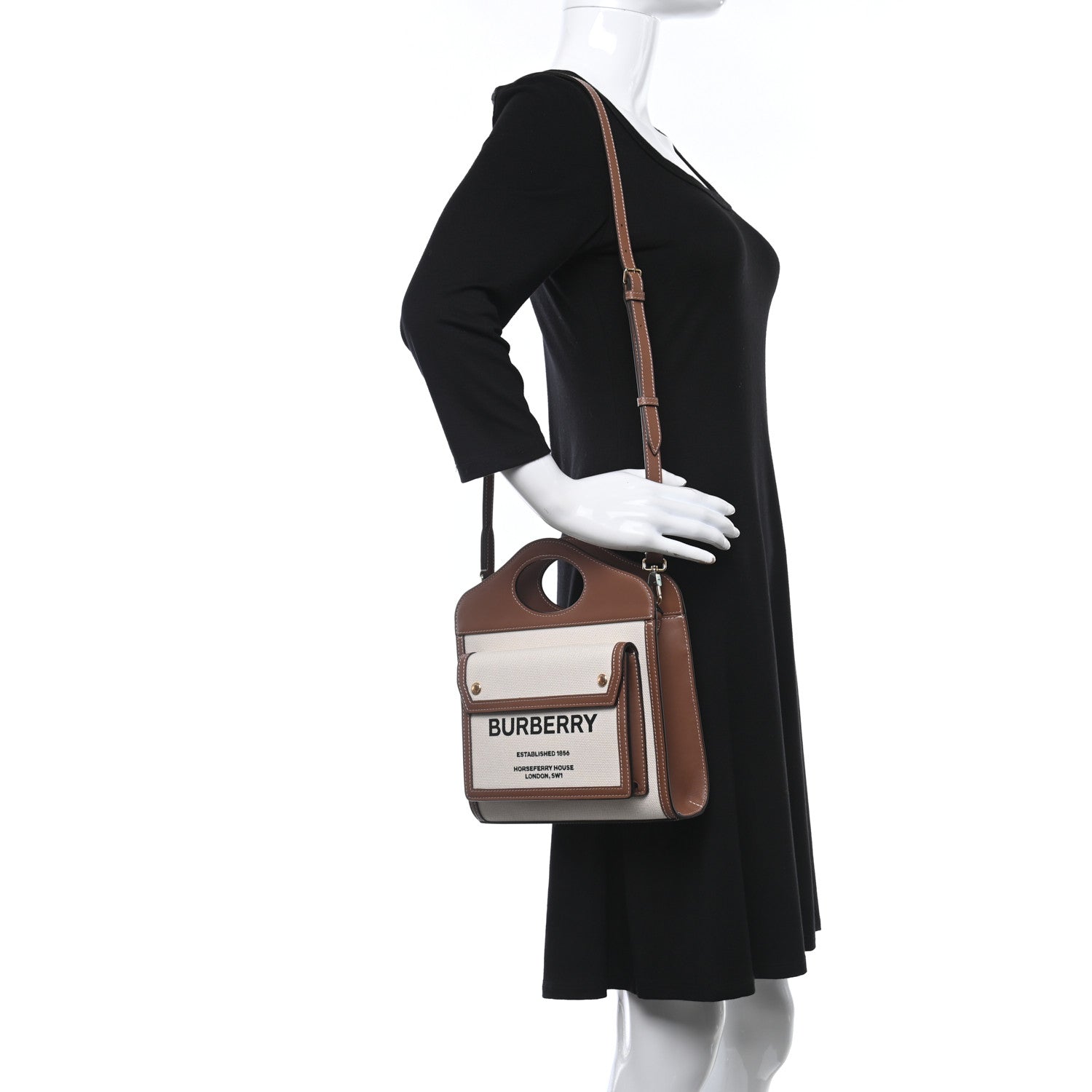 Burberry Canvas Smooth Calfskin Two Tone Mini Pocket Bag Black 2 of 8