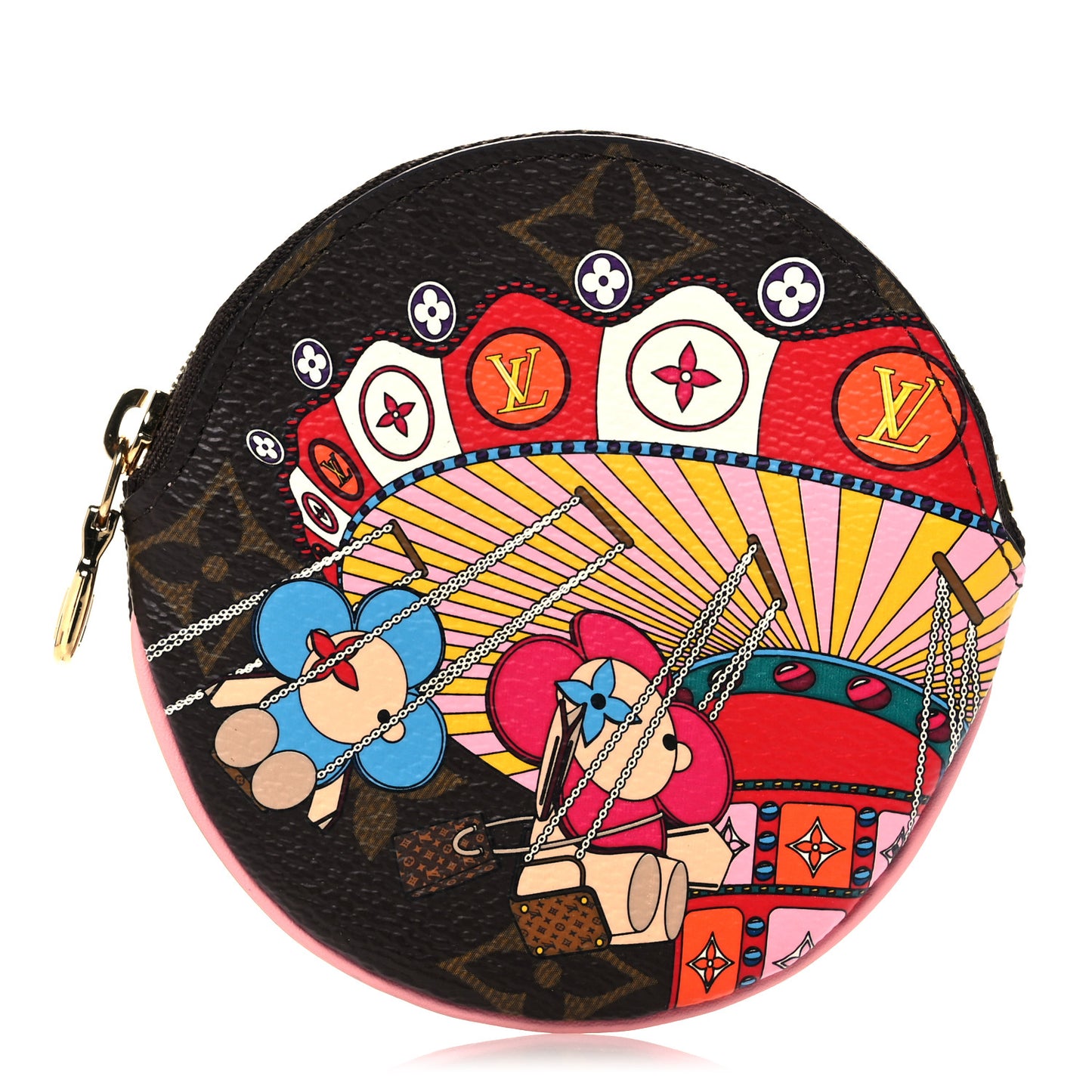 Monogram 2020 Christmas Animation Swing Ride Round Coin Purse Pink Poppy