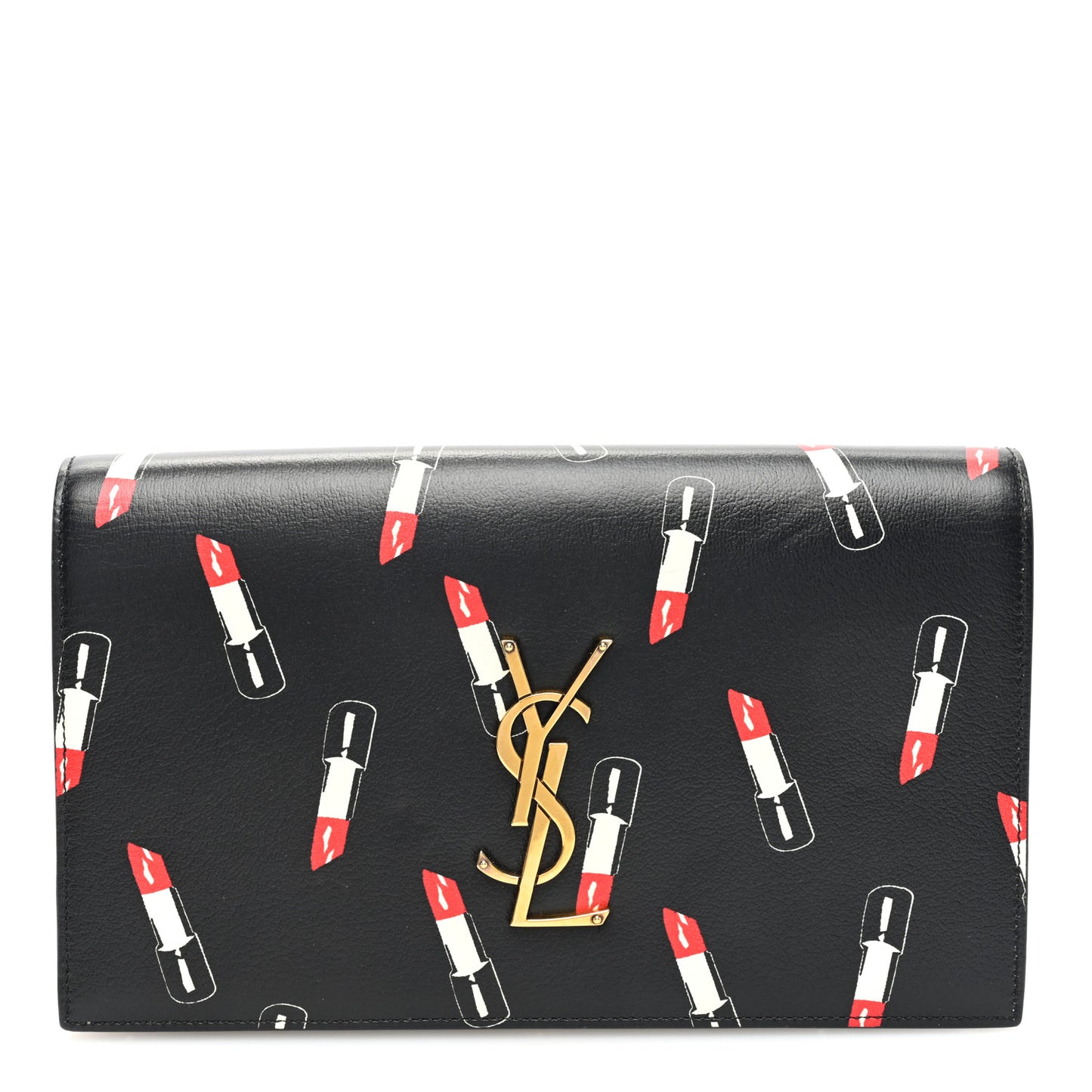 Calfskin Lipstick Print Classic Monogram Kate Clutch Black