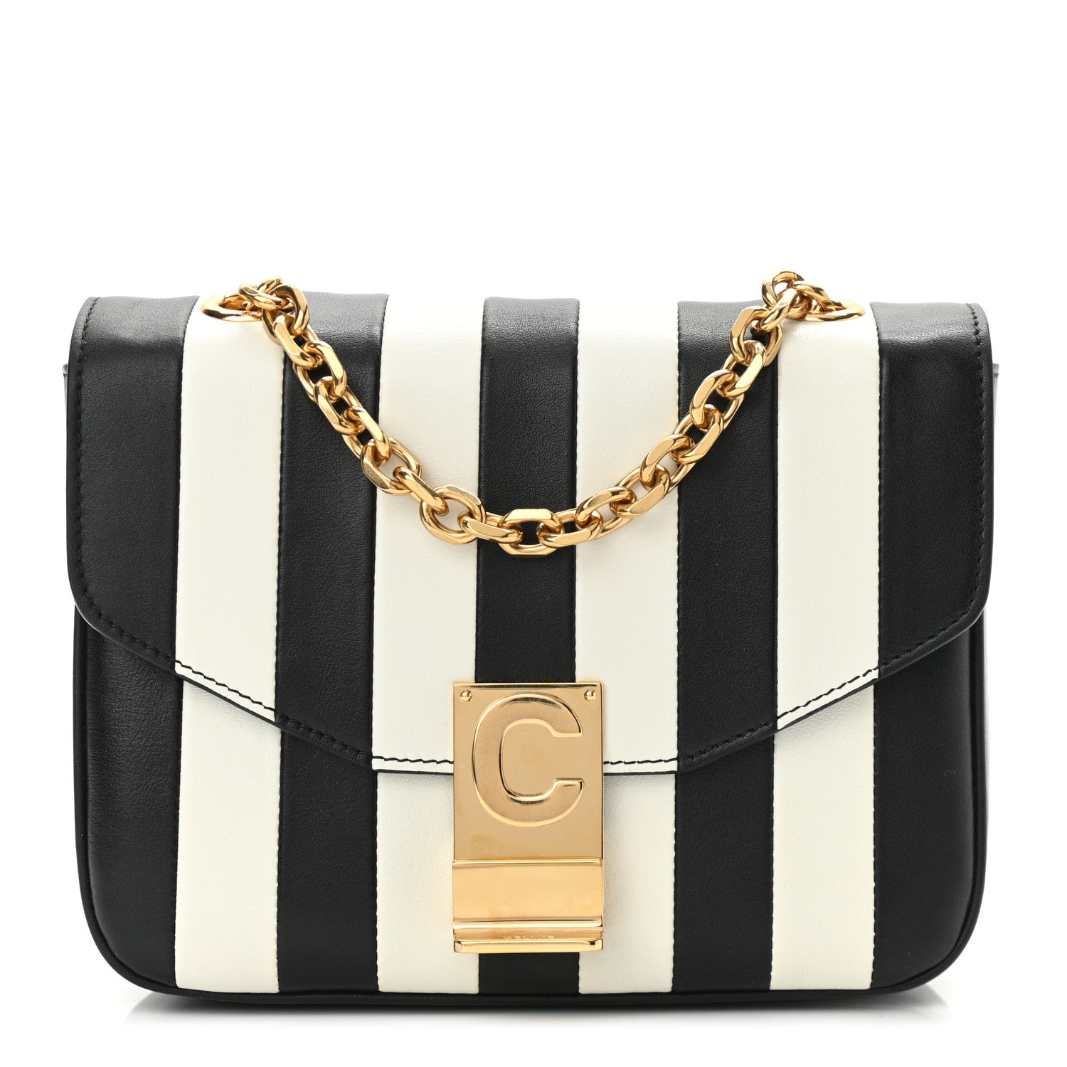 Celine Shiny Calfskin Stripes Small C Bag Black 1 of 9