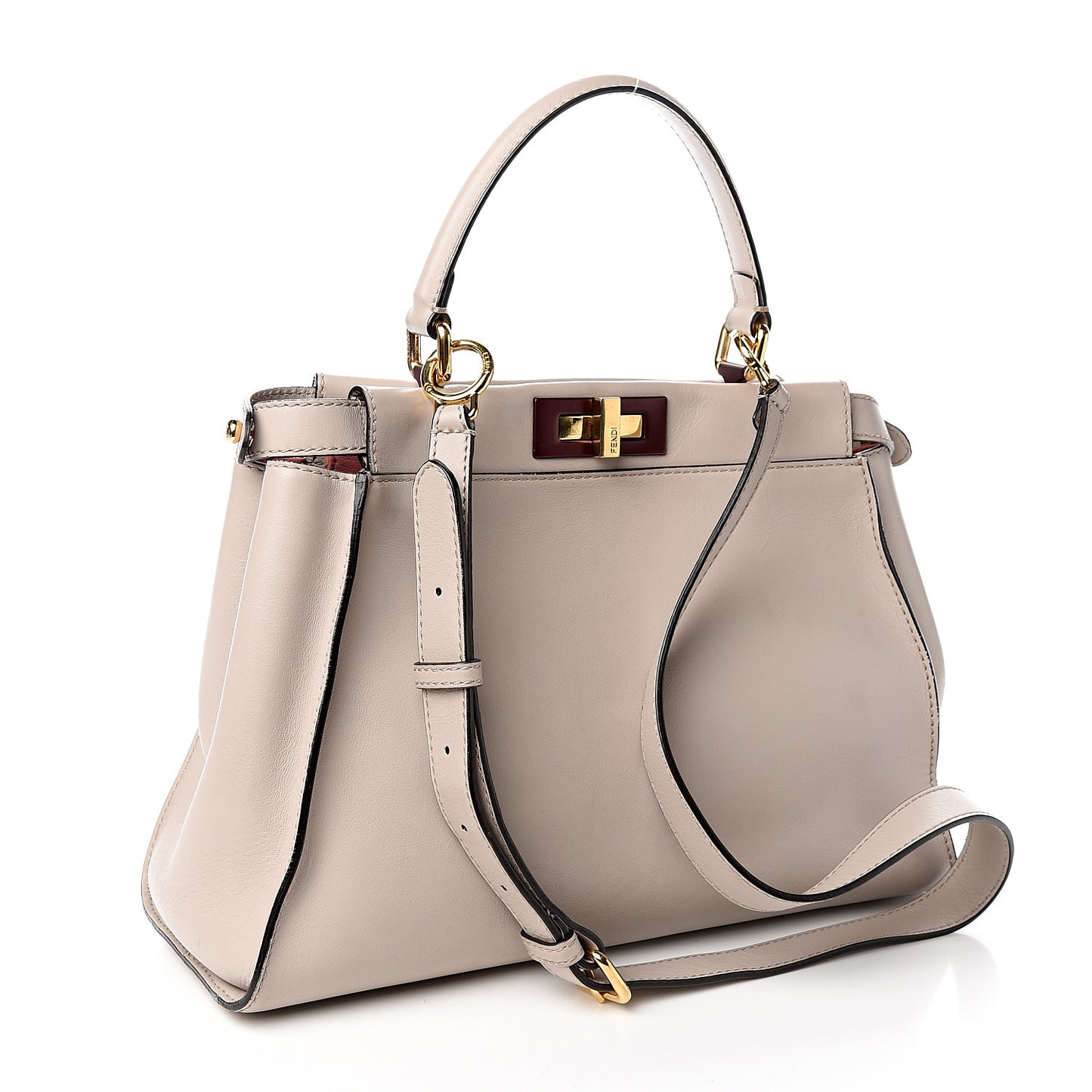 Vitello Seta Shiny Nappa Medium Peekaboo Iconic Satchel Grigio Polvere Bois de Rose